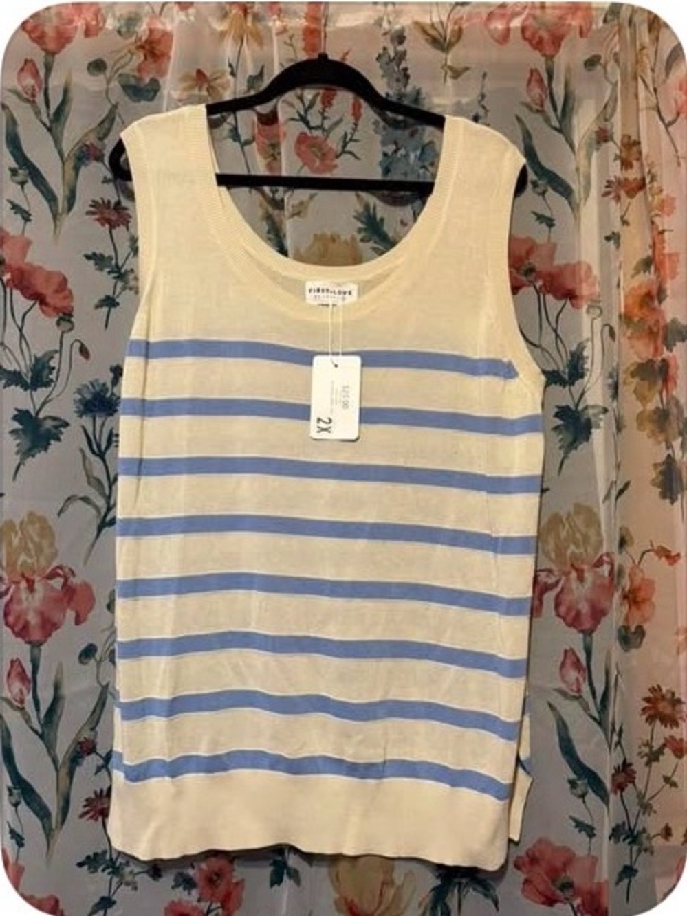 First Love Cream and Light Blue Striped Tank Top